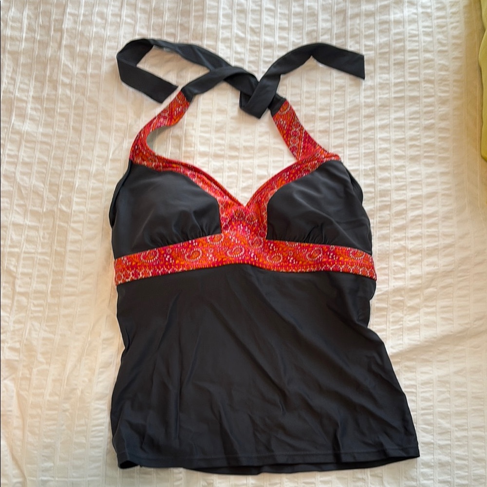 Athleta Charcoal Grey and Red Swim Top NWOT